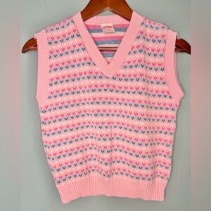 Vintage Girls Dreamsicle Pink Heart Sweater Vest | 90s Pastel Preppy| Size 10-12